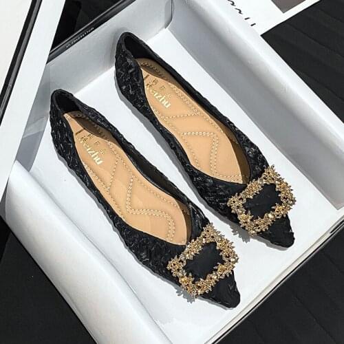 New Gold Buckle Flats Shoes for Women 2021 Sexy Pointed Toe Female Dress Moccasins Fashion Designer Slip on Shoes Zapatos