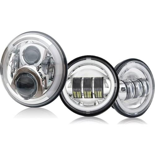Motorcycle 7 inch Moto LED Headlight with 4-1/2" 4.5inch LED Auxiliary Fog Passing Light Lamp for Harley Touring Electra Glide