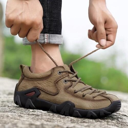 Mens Leather Waterproof Outdoor Hiking Shoes Spring Autumn Trekking Camping Climbing Non-slip Sneakers Low Tactical Boots Man