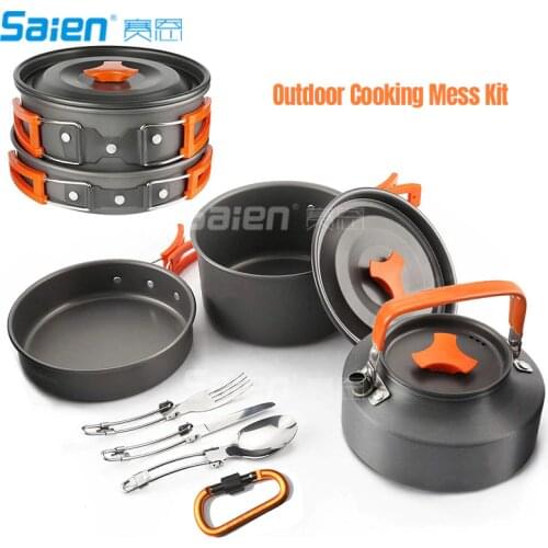 Camping Cookware Set 2 Person Camping Gear Campfire Utensils Non-Stick Cooking Equipment Lightweight Stackable Pot Pan Bowls