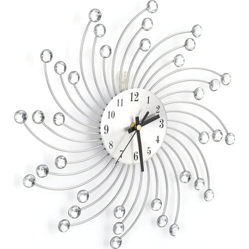 Silver Metal Diamond Decorated Wall Clock Home Office Room Modern Decor Parete Clock Design Home Decor Creative Wall Clock
