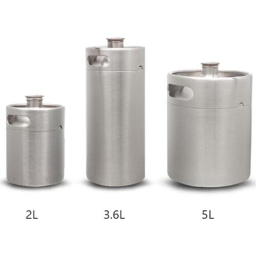 Stainless Steel Mini Beer Keg Growler Keg Bottle Home Making Wine for Camping, Hiking and Outdoor Activities, 2L, 3.6L, 5L