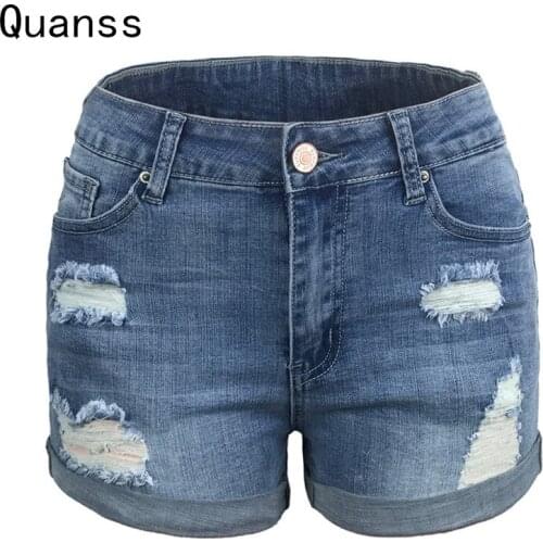 Quanss 2021 New Blue Elastic Denim Shorts Women Fashion Streetwear Hotpants Mini Jeans Female Summer Hot Pants