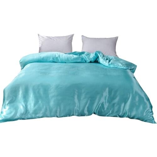 Water Blue Satin Silk Duvet Cover Solid Luxury Ice Silk Quilt Cover Women Single Double Twin Full Queen King Comforter Case 1pc