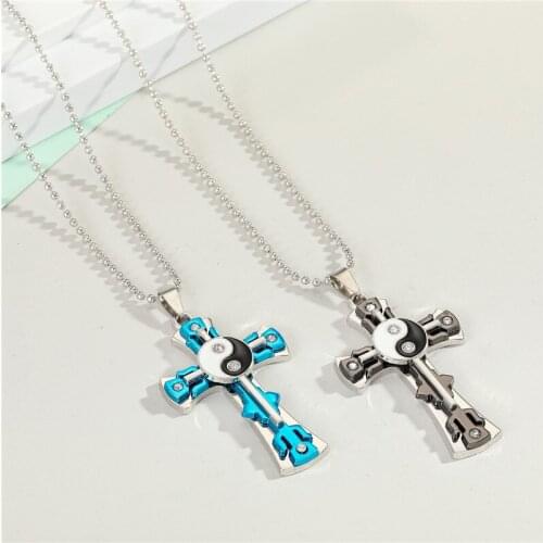 1PC Punk Vintage Zircon Cross Eight Diagrams Necklace For Men Women Hiphop Cool Black Pendant Chain Choker Male Jewelry N124