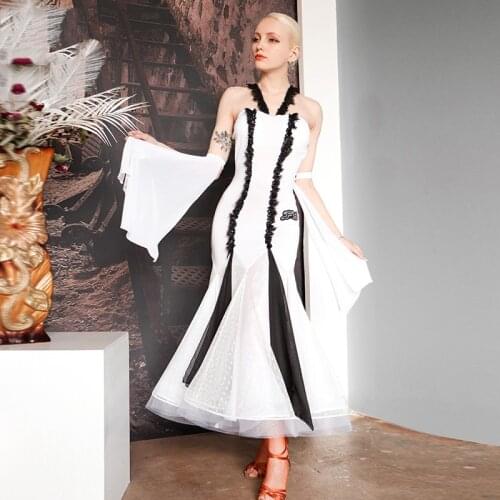 2021 Modern Dance Dress Summer New Style Lace Big Swing Fishbone Skirt Ballroom Dance Competition Dress Performance Wear DN8217