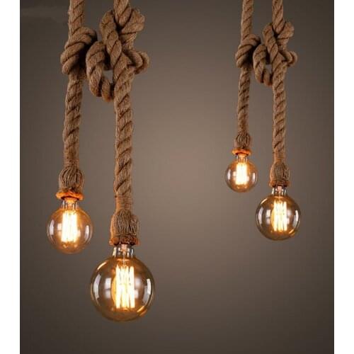 Retro Wire Hemp Rope Pendant Lights Bar DIY Creative Led Hemp Rope Pendant Lamp Vintage Loft Industrial Kitchen Lighting Fixture