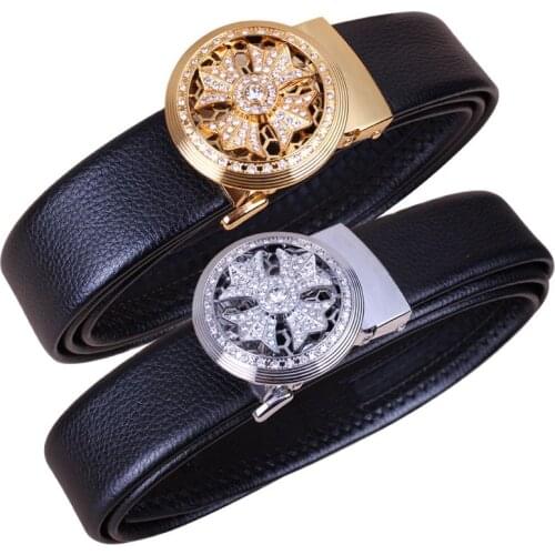 Belt for Men Leather Belts Lucky Rotatable Automatic Buckle Luxurious Business Fashion High Quality Classic Golden Silver Black