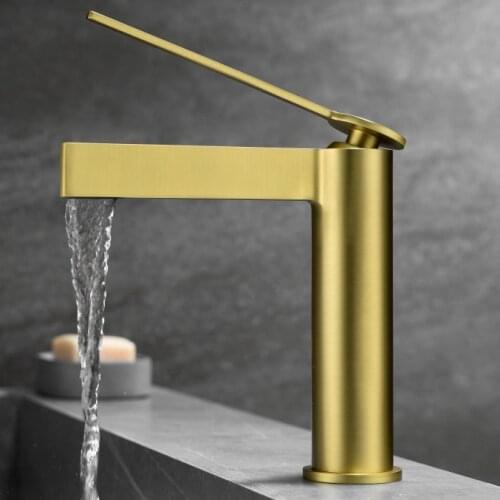 Luxury Brushed gold Brass Bathroom sink faucet Fashion Design Artistic Basin mixer Tap Single hole Tall High Quality faucet