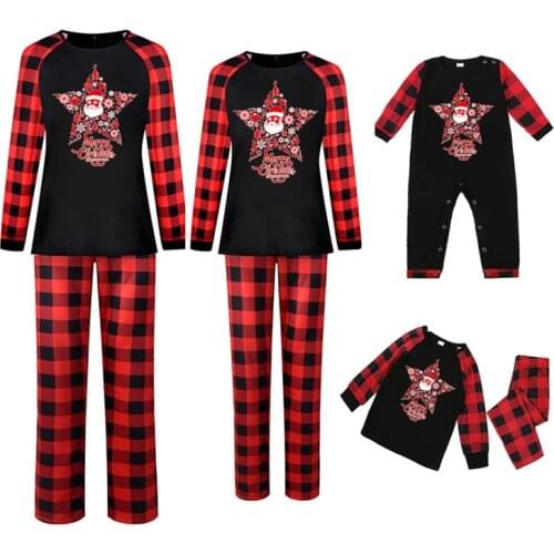 Family Matching Clothes Pajamas Star Pattern Round Neck Long Sleeve Tops and Pants Set Festive Mommy And Me Clothes Sleepwear