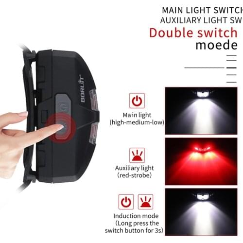USB Motion Sensor Headlamp White & Red LEDs 5 Modes Waterproof Head Lamp