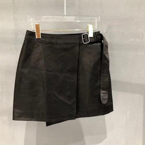 Elegant Fashion Genuine Leather Skirts Women Mini Pencil Skirts Office Lady Solid Color High Waist Slim Bottoms Skirts