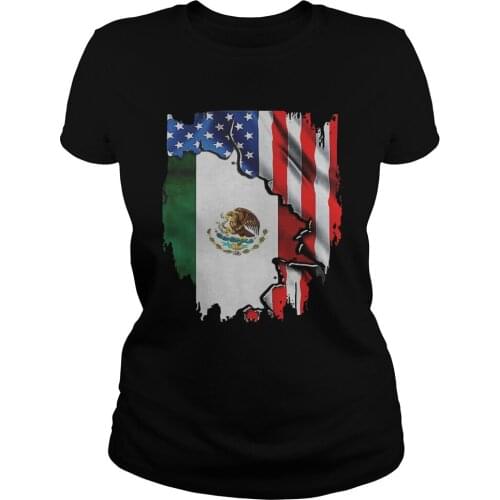 Coat of Arms of Mexico Inside American Flag Womens T-Shirt