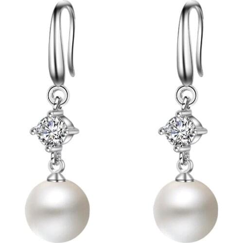 100%l 925 Sterling Silver Fashion pearl Shiny Crystal Female Drop Earrings Jewelry Wholesale Women Gift Drop Shipping