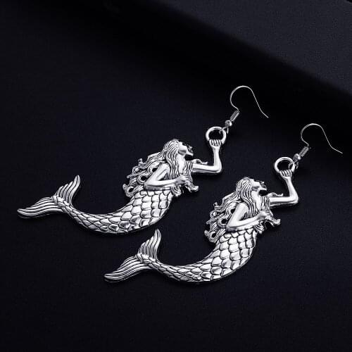 Lovely Vintage Mermaid Shape Dangle Earrings for Women Girl Retro Drop Earrings Cute Small Object Earring Jewelry Bijoux