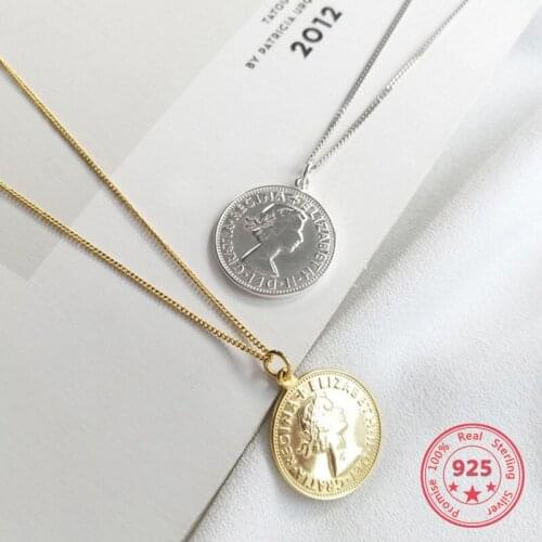 Korea Hot Style Pure 925 Sterling Silver for Women Delicate Fashion Gold Plated Round Plne Pendant Necklace Jewelry