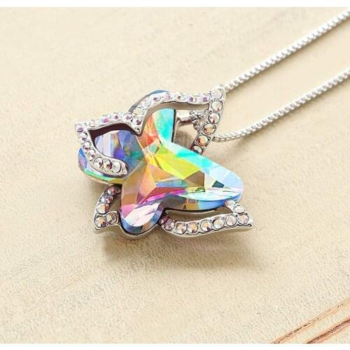 Women Colorful Hollow Butterfly Pendant Crystal Necklace With Premium Birthstone Brilliant Crystal Jewelry Gifts For Women 2022