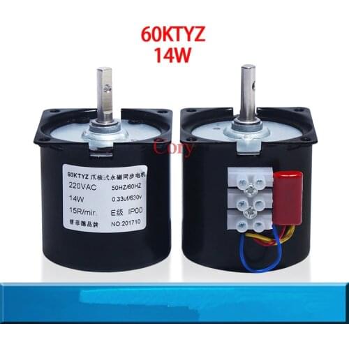 1PC Low Speed Mini Permanent Magnetic Synchronism Motor 7mm Shaft 220V AC 14W Gear Motor 60KTYZ 2.5RPM 5RPM 10RPM 15RPM 20RPM 30