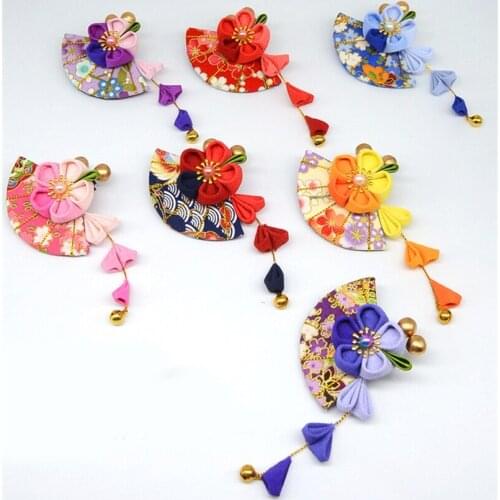 1pcs Handmade Cosplay Prop Decor Hairpin Sakura Fan Tsumami Zaiku Kanzashi Hairpin for Kimono Hanfu for Women Girl