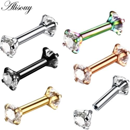 Alisouy 1pc colorful Crystal 16G 1.2*6*3mm Internally Threaded Earring Tragus Ring Piercing orelha cartilagem body jewelry
