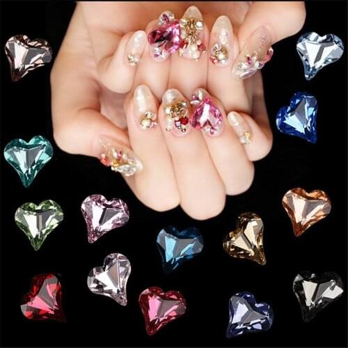 10pcs Japanese nails,bottom rhinestone, 8X10mm heart rhinestone, K9 crystal diamond jewelry shaped diamond nail heart rhineston