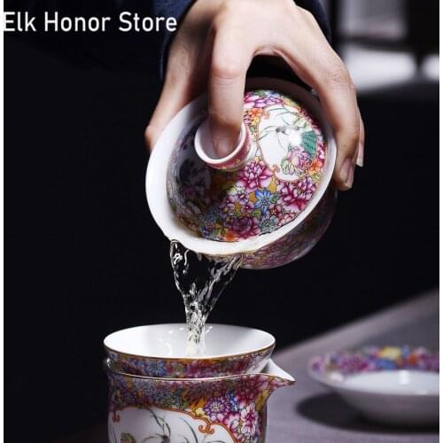 150mL Jingdezhen Blue And White Ceramic Gaiwan Vintage Kung Fu Tea Sets Chinese Tea Service Porcelain Tea Cup Teapots Cup Saucer