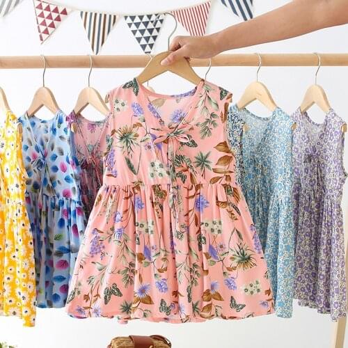2021 Floral Dresses For Girls Children Clothes Summer Cool Sweat Beach Holiday Dress France Style Clothes For 2-10 Year Old Girl