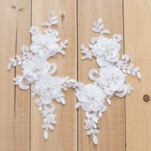 3D flower Beaded Lace applique Fabric For Wedding Dress fabrice DIY wedding dress