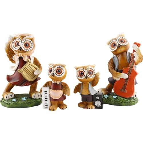 4 Pack Owl Family Sculpture Ornament, Nordic Style Ornament Crafts Stand, for Home Office Desktop Table Study Store Decorations
