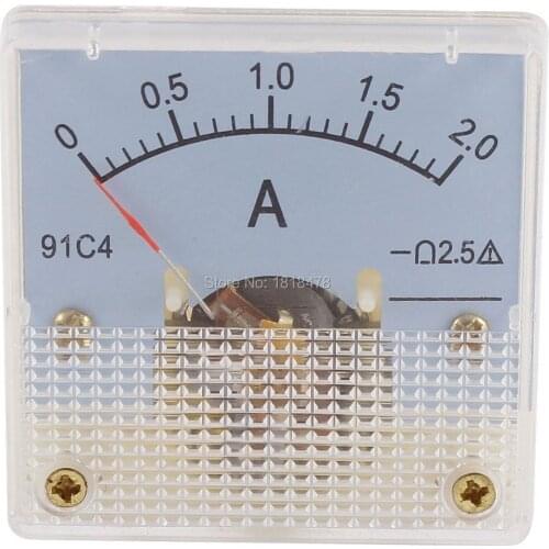 91C4 DC 0-2A Rectangle Analog Panel Ammeter Gauge Amperemeter Class 2.5 45*45mm