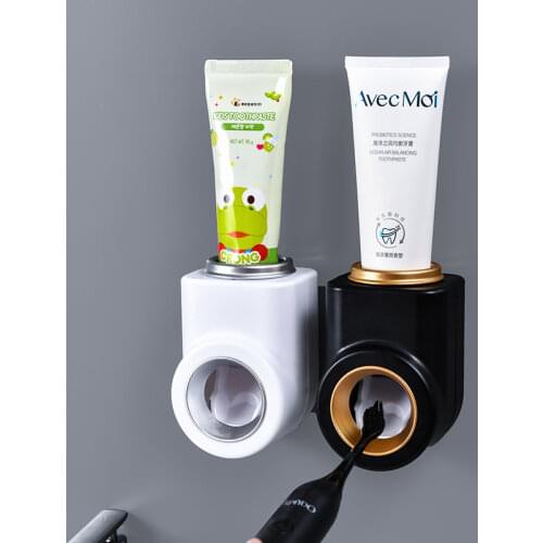 Automatic toothpaste dispensing squeezer wall-mounted dustproof toothbrush storage rack bathroom accessories set