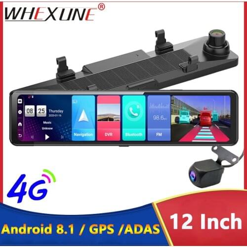 WHEXUNE 12" IPS rear view mirror car camera 4G Android 8.1 GPS Navigation 2G RAM 32G ROM ADAS FHD 1080P dash cam video recorder