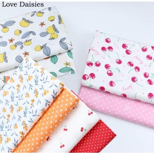 WHITE Cherry Bowknot Dot Orange Fruit Orange Loquat 100% Cotton Twill Fabric for Sheet Apparel Dress Quilting Patchwork Tissue