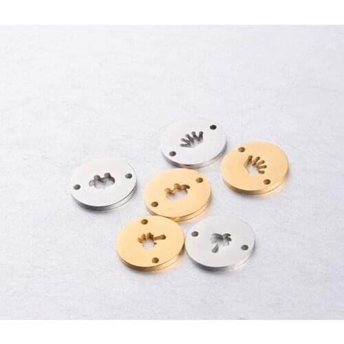 10Pcs/lot Mirror Polish Stainless Steel diy Bracelet Hollow Elephant Tree Crown Round Discs Jewelry making Anklet Bracelet Women