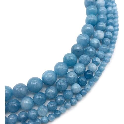 Natural Stone Beads Blue Aquamarin Angelite Jades Round Beaded beads 4 6 8 10 12mm DIY Beads For Jewelry Making Bracelet Woman