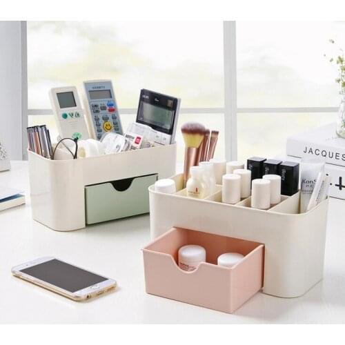 Saving Space Desktop Cosmetic Brush Storage Case With Drawer Makeup Jewelry Pens Desk Organize Box Plastic Holder Organizers
