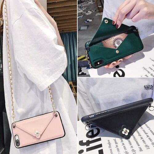 Leather Crossbody Phone Case For Huawei P30 P40 Mate30 pro Nova 4 5 6 Credit Card Wallet back shell With Strap Long Chain Cover
