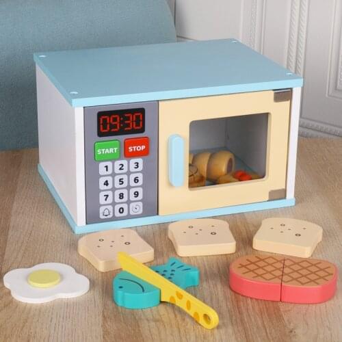 Wooden Simulation Play House Kitchen Toy Boy Girl Kitchenware Set Oven Bread Machine Coffee Machine Juicer Electric Rice Cooker