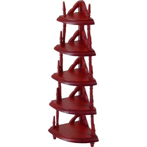 1:12 Miniature Dollhouse Wooden 5-Tiers Storage Shelf Corner Shelf Stand for Living Room Garden Furniture Decoration