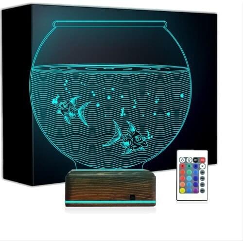 Wooden Fashion 3D LED Lamp Table Night Lamp 16 Color Controlled Aquarium Dome Fish