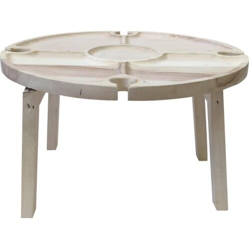 Wooden Folding Picnic Table Portable Outdoor Camping Mini Round Wine Table Foldable Picnic Fruit Table With Glass Rack Wine Rack