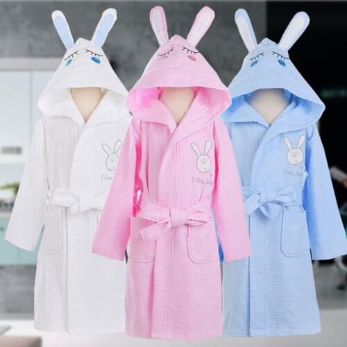 Baby Bathrobe 100% Cotton Sleepwear Clothes Baby Girls Kids Bathrobe Cartoon Hooded Waffle Pajamas Clothes Kids Clothing Summer