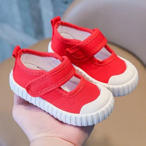Toddler Infant Kids Girls Breathable Hook & Loop Canvas Shoes Children Solid Color Fashion Sneakers Casual Shoes Size 21-32 Red
