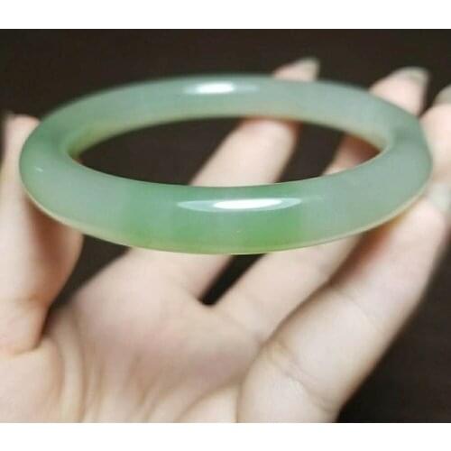 H43#Qinghai material and Tian Yubing bottom green and white jade round bracelet