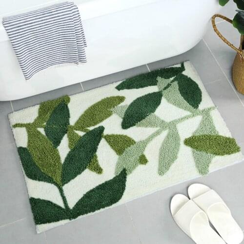 Bathroom Mat Modern Simple Green Leave Soft Carpet Absorbent Slip-resistant Pad Kitchen Door Floor Mats Artistic Room Decorating