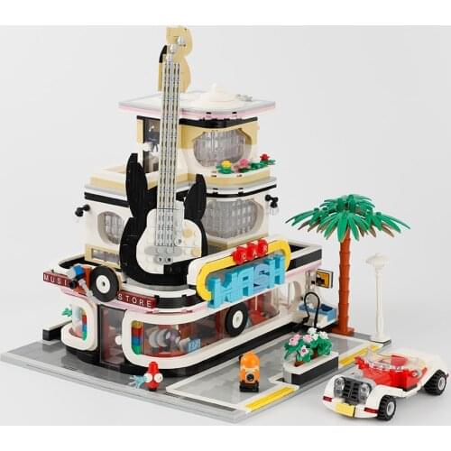 Creator Street View Modular Building Blocks Kit Guitar House Car Wash Store Bricks Toys For Kids Children Adults Gift