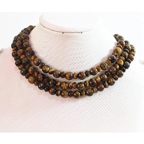 Fashion tiger stone 10mm round beads with 5x8mm abacus beads diy necklace 50"B726