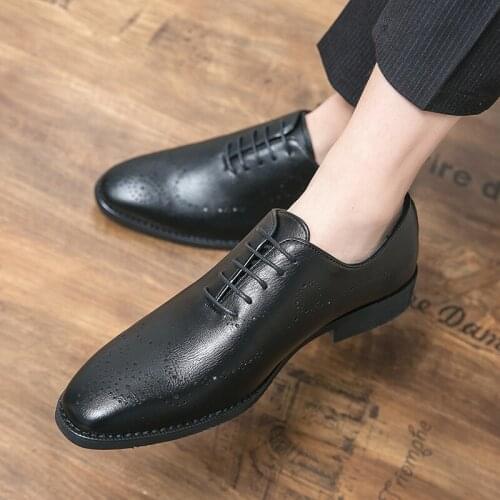 Mens Derby Shoes Formal Men Dress Shoes Male Pu Leather Classic Brogue Shoes Fashion Oxfords For Men Wedding Office Business