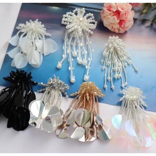 Tassel Beads Pearl Embroidery Patches Applique Handmade Earrings Clothes Decoration Patch Sew On Accessories