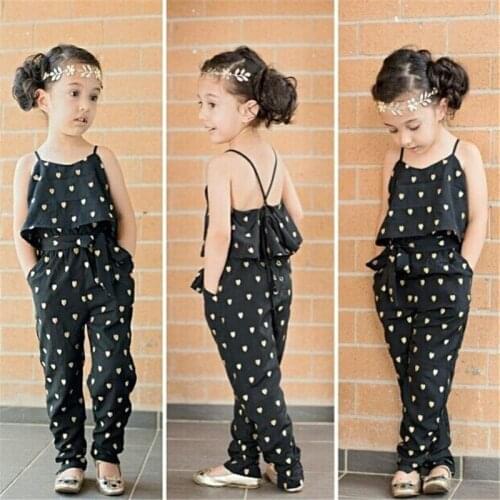 New Fashion Summer Kids Girls Clothing Sets Cotton Sleeveless Polka Dot Strap Girls Jumpsuit Clothes Sets Outfits Children Suits